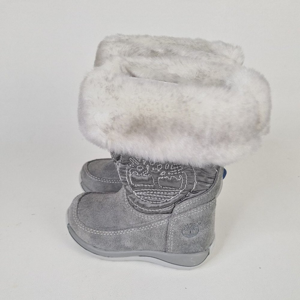 Timberland TODDLERS Boots Winter Holly Berry Tall Fur Leather Grey - Picture 8 of 12